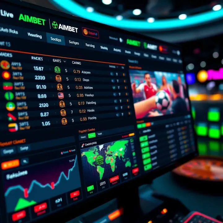 Mobile phone displaying M Aimbet app interface with sports betting options visible